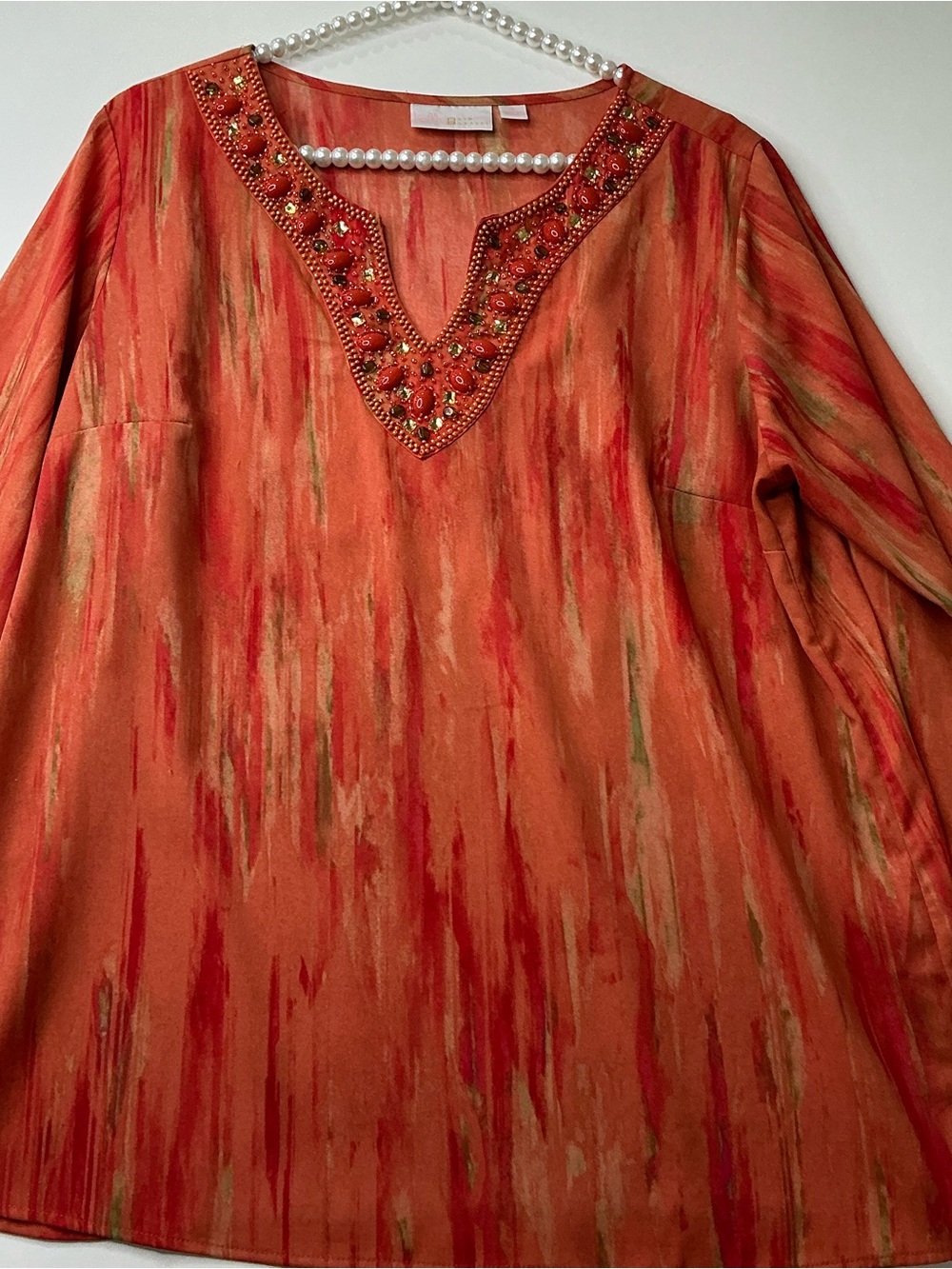 Belle Kim Women’s Blouse Top Orange with beads size M Preowned